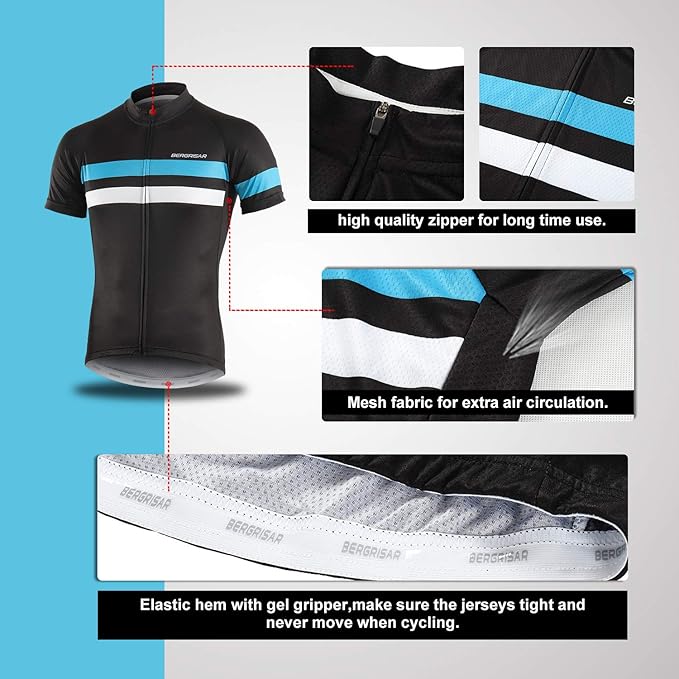 BERGRISAR Men's Cycling Jerseys Short Sleeves Bike Shirt