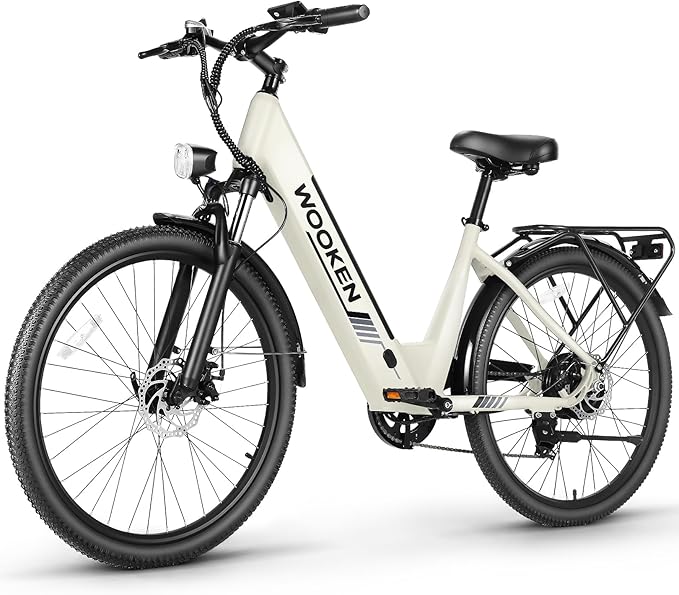 Wooken Electric Bike for Adults, 1000W Peak Ebike, 26" x 2.1" Tire Step Through Electric Bike, City Cruiser Ebike with 48V 10.4/15Ah Removable Battery, 7 Speed, SGS Certified to UL2849