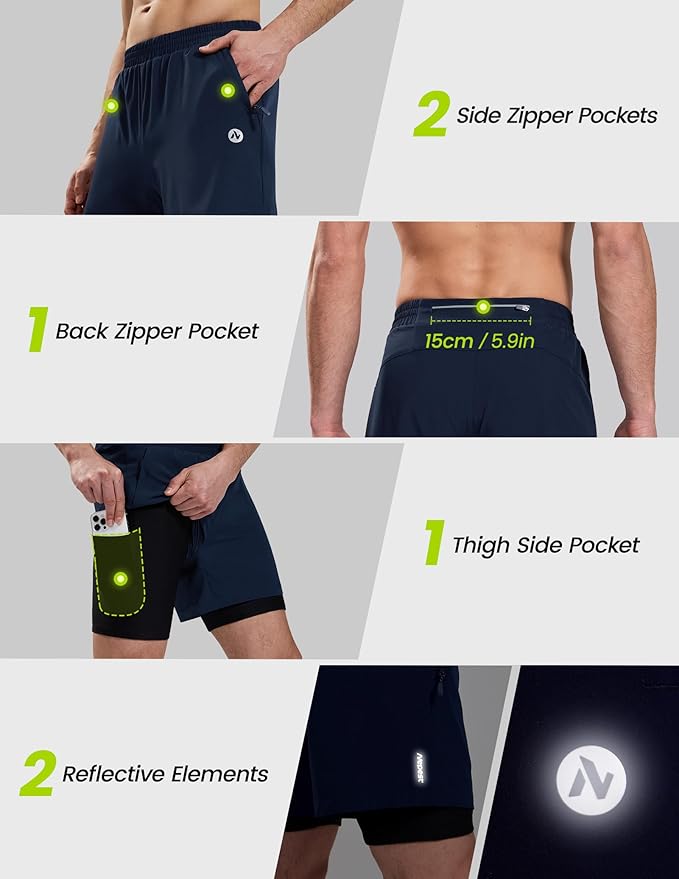 Nepest Men’s 4D Padded Mountain Bike Shorts MTB Cycling Biking Bicycle Riding Shorts with Zipper Pockets