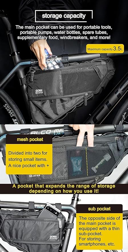 GORIX Bike Triangle Bag Frame Bag Top Tube Bag Expandable 3.5L Waterproof Cycling Road Mountain Bicycle (GX-FB PELICAN)