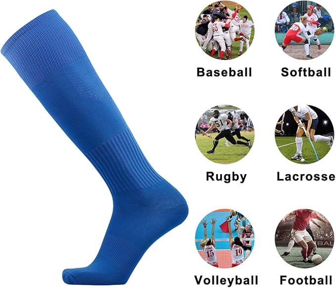 Three street Baseball Socks, Unisex Knee High Solid Sport Tube Compression Softball Football Soccer Team Socks 2-10 Pairs