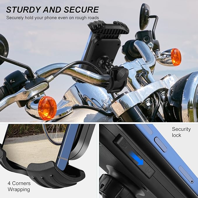 Bike Phone Holder, Phone Holder for Bike, Four Corners Firmy Clamp Bike Cell Phone Holder, 360 Degree Rotation Bike Phone Mount， Accessories for iPhone Smartphone