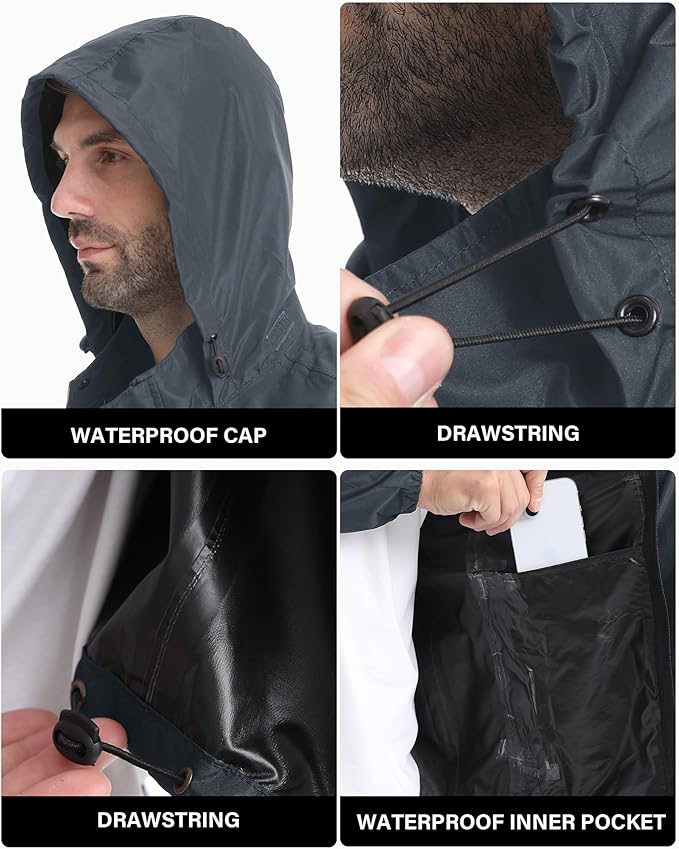 iCreek Men's Rain Jacket Lightweight Waterproof Packable Rain Shell Jacket Raincoat with Hood Windbreaker for Cycling, Golf