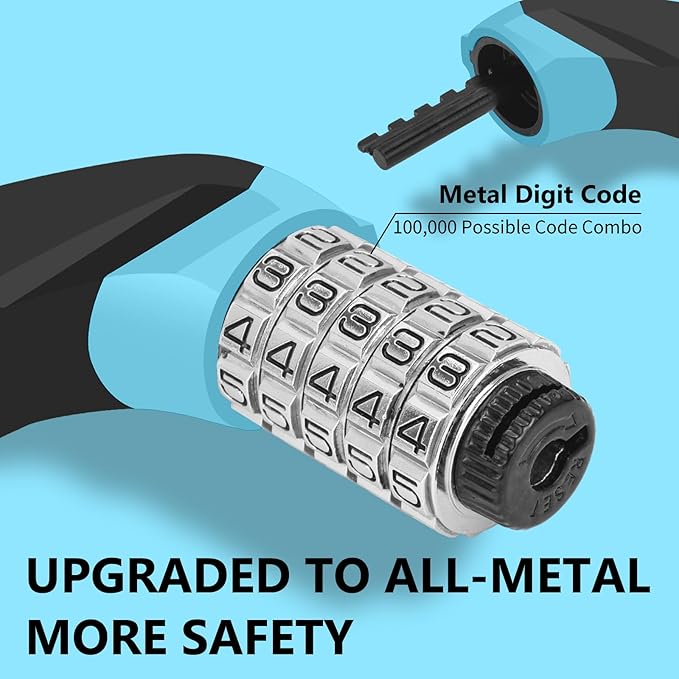 Bike Chain Lock Upgrade Metal Digital Dials 3.2Ft Long High Security Heavy Duty Anti Theft, 5 Digit Combination Keyless Bicycle Lock for Bike/Electric Scooter/Ebike/Motorcycle(Sky Blue)