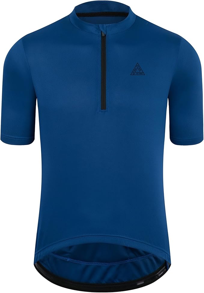 Men's Cycling Jersey Short Sleeves Bike Jersey 1/3 Zipper Solid Color Club Fit, Biking Cycling Shirt Zipper Pocket