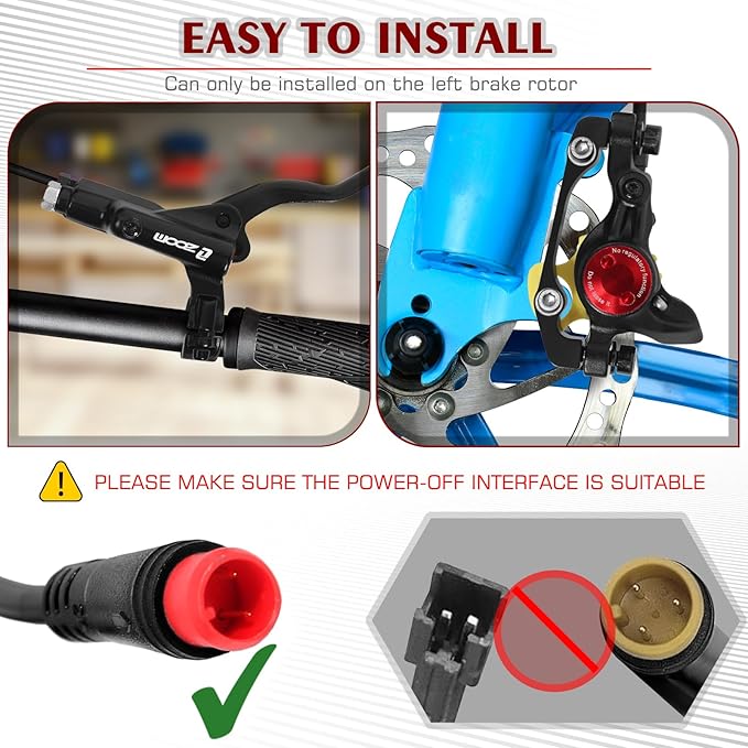 BUCKLOS Ebike Hydraulic Disc Brake Zoom HB-775E 2-PIN 2 Pistons Ebike Electric Power-Off Brakes Left Front 1110mm Right Rear 1850mm with Mounting Adapter Fit E-Bike,Scooter and Electric Motorcycle