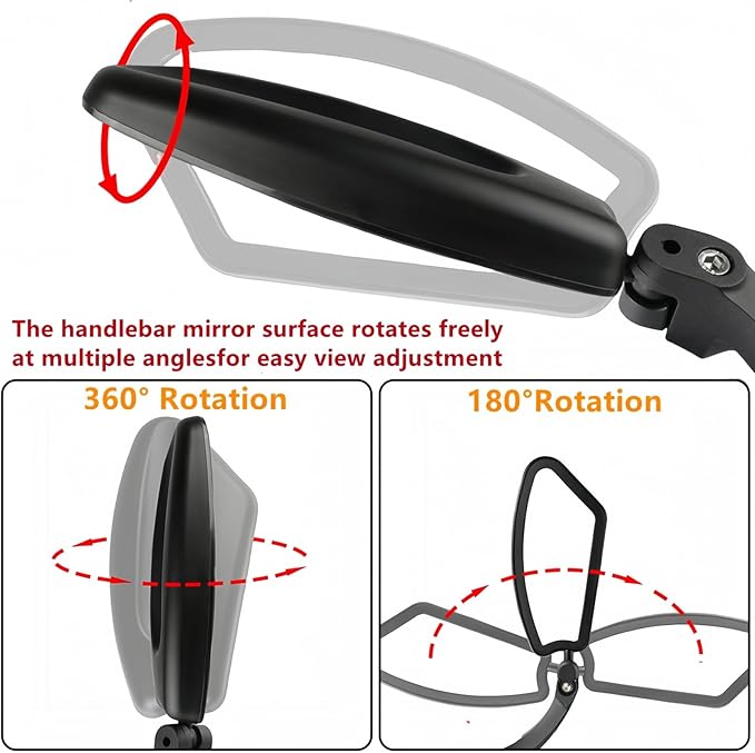 2 Pack Adjustable Handlebar Bike Mirror,Universal Fit Rearview Bicycle Mirrors,Scratch Resistant Glass Lens,360° Rotatable Safety E-bikes Rear View Mirrors,Compatible with Mountain Bikes,Road Bikes