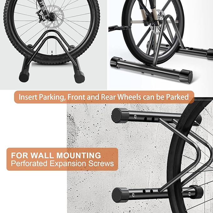 Bicycle Parking Rack, Adjustable Bike Stand, Bike Floor Stand, Wall-mounted Bike Rack, Suitable for All Bikes, Mountain Bicycles, Road Bicycles, Black