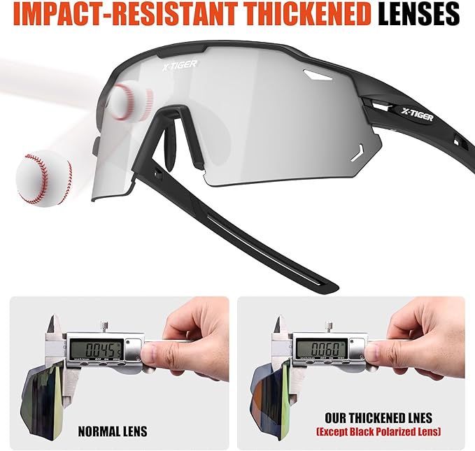 X-TIGER Polarized Cycling Glasses with 5 Interchangeable Lenses,MTB Biking Baseball Running Sports Sunglasses for Men Women