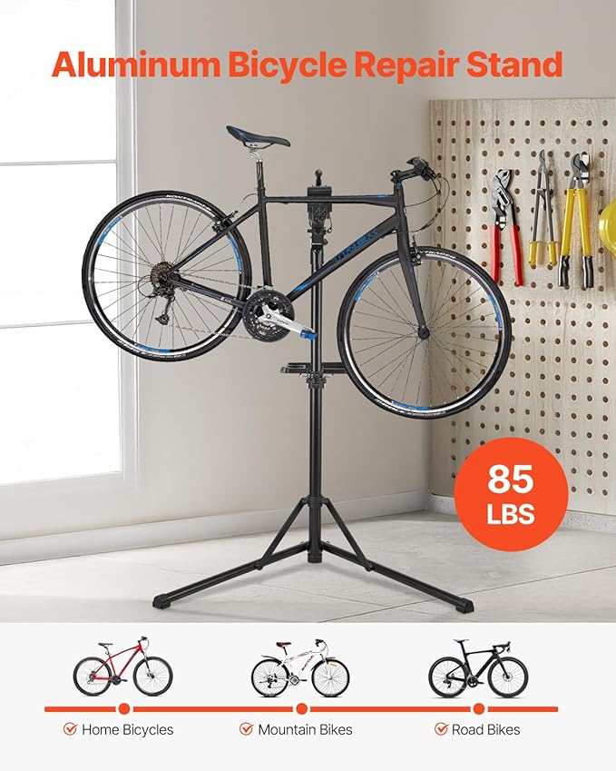 VEVOR Bike Repair Stand, 85 lb Heavy-duty Bicycle Work Stand with 40.7-64.1 in Adjustable Height & Magnetic Tool Tray, Foldable Bicycle Maintenance Rack, Shop Home Mechanics for Mountain & Road Bike