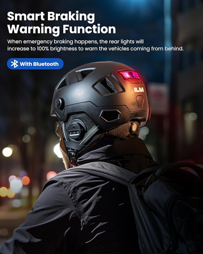 ILM Smart Adult Bike Helmet with Automatic G-Sensor Turn Signal & Brake Warning LED Light Control Road Cycling Helmet E3-12LS