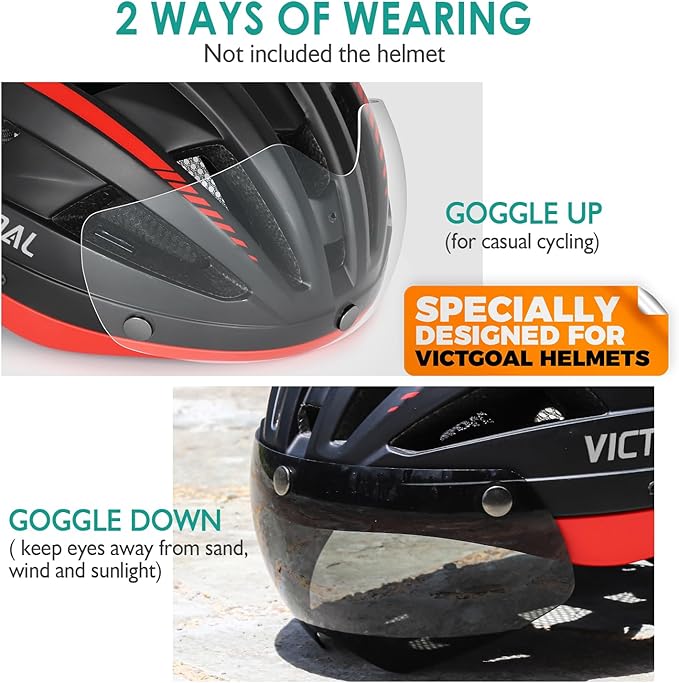 VICTGOAL Detachable Magnetic Bike Helmet Goggles Visor Especially Deisgned for VG110/VG112 Bicycle Helmet