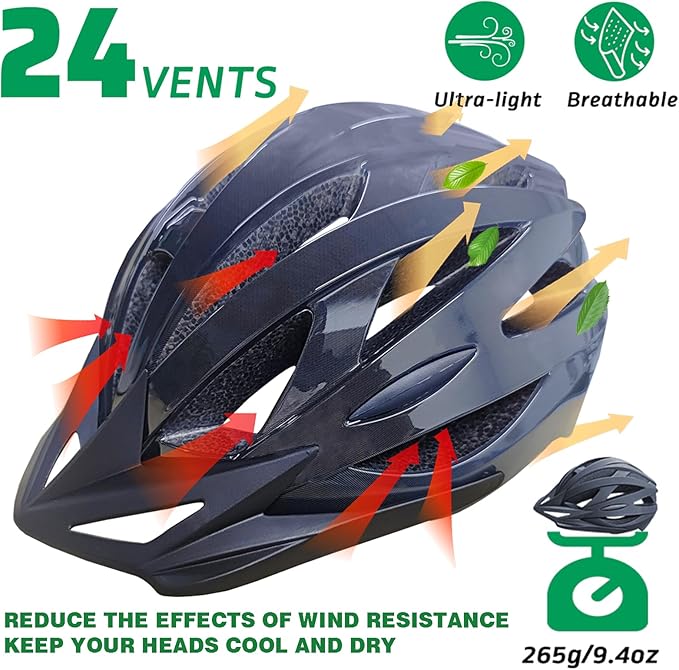 Bike Helmets for Adults, Mountain Bike Helmets for Men with Visor, Adjustable Fit Bicycle Helmet for Women, Road Recreational Cycling Helmet with Chin Strap