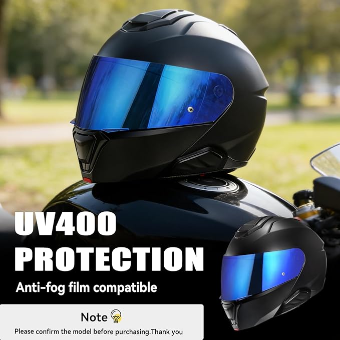 VCOROS HJ-33 Motorcycle Helmet Visor I90 Motorcycle Visor Shield Compatible with i90 i91 Modular Helmets UV Protected Helmet Accessories (Chrome Blue)