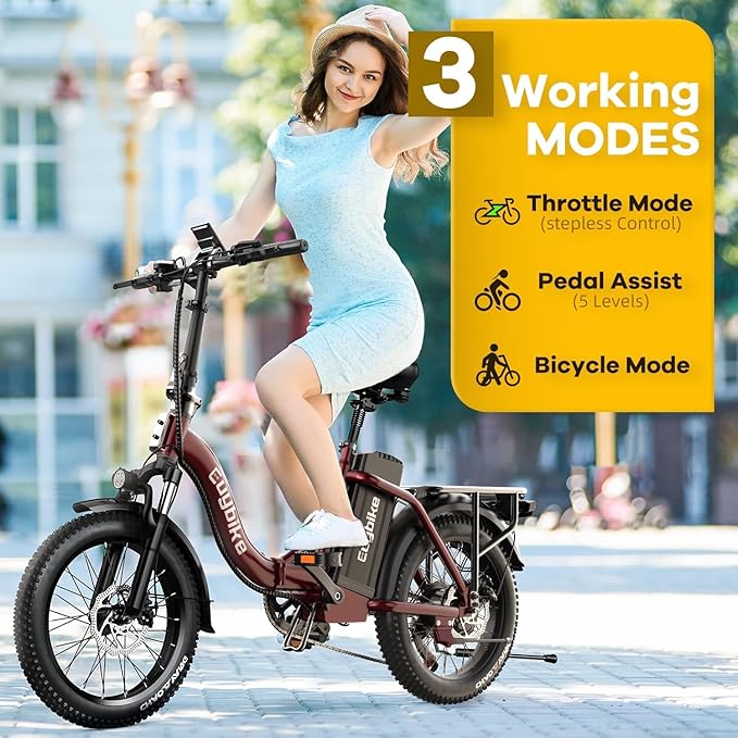 1000W Folding Electric Bike,48V 20AH Removable Battery E Bike,30+MPH,80 Miles Max Range Electric Bike for Adults,20" Fat Tire Foldable ebike,Adult Electric Bicycle for Commute Beach Snow