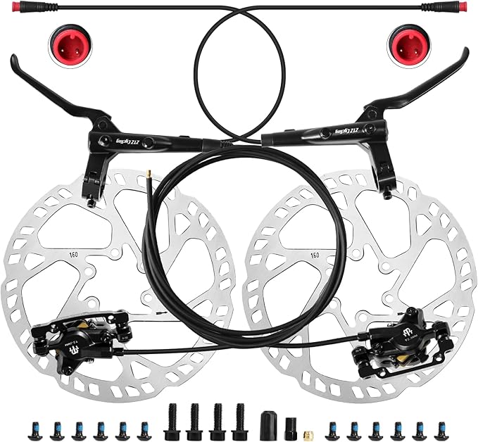 ZTZ eBike Hydraulic Brake Set with 160mm Rotors,2-Piston 2-PIN Power-Off Hydraulic Disc Brake for E-Bike,Left Front 950mm Right Rear 1880mm Electric Bike Hydraulic Brakes