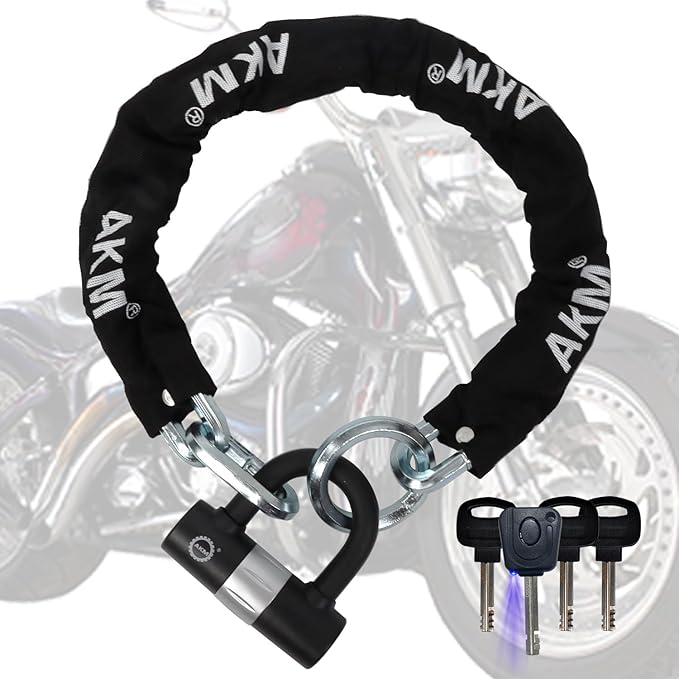 AKM Chain Lock 3-Foot Heavy Duty Bike Chain Lock Durable 12mm Thick Anti-Theft Bicycle Chain Lock with 4Keys Security 16mm U Lock for Bicycle,Moped,Scooter,Motorcycle