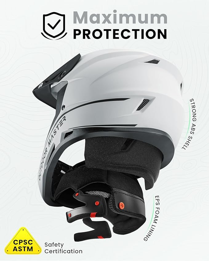 OutdoorMaster Full Face Mountain Bike Helmet for Men & Women - Durable, Impact Resistant, Ventilated, Adjustable Visor - Downhill Race BMX MTB Helmet