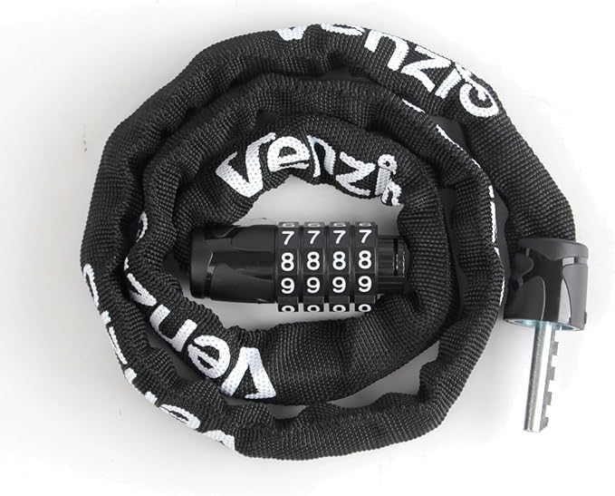 Venzio 4-Digit Combination Bike Chain Lock, Keyless 4mm x 900mm (3FT) Anti-Theft Security Lock for Bicycle, E-Bike, Scooter, Fence, Gate, Door, with Zinc Alloy Core & Fabric Sleeve