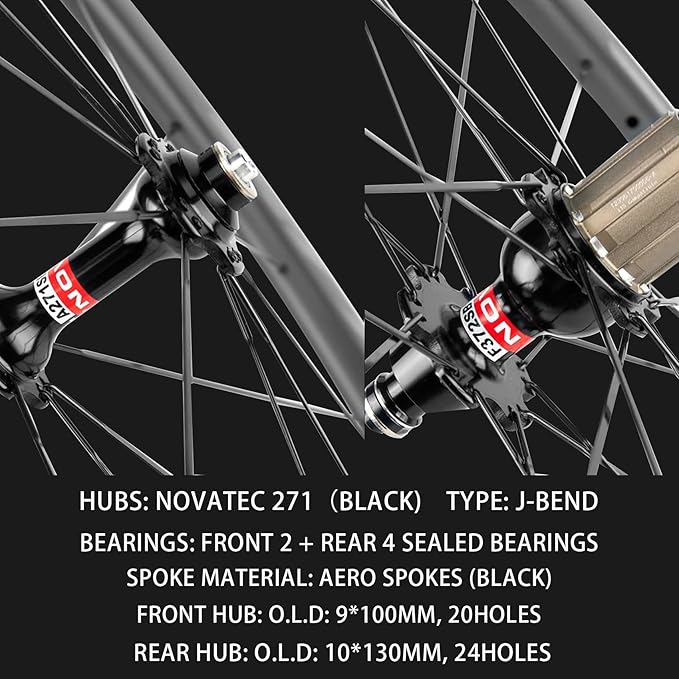 Superteam Carbon Wheelset 700c Rim V Brake 50mm Depth 25mm Width Road Bike Wheels Matte Finish, Tubeless Ready Support for 8-12 Speed Clincher & Tubeless