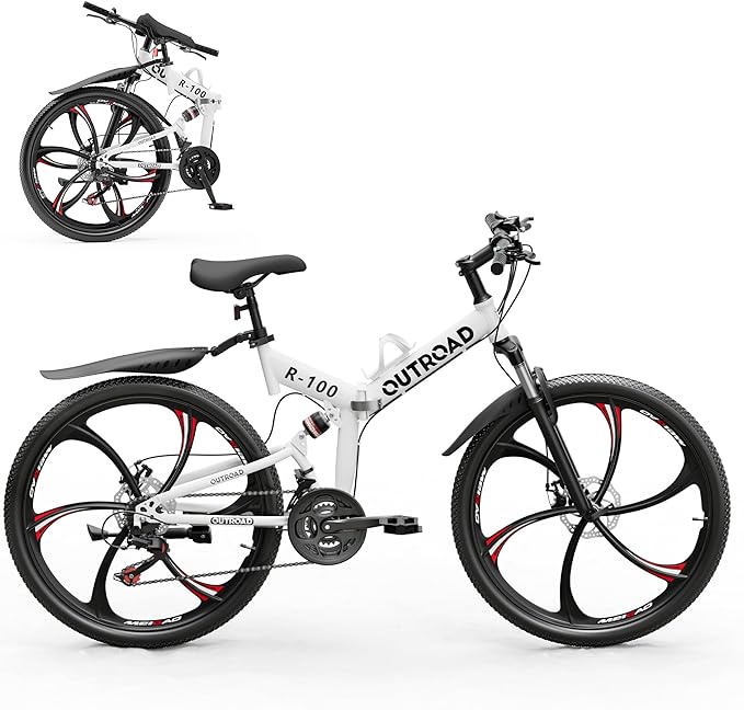 Betterland 26 Inch Adult Folding Mountain Bike, 21 Speeds Full Suspension Foldable Bikes, Dual Disc Brake, High Carbon Steel Frame Bicycle for Men Women