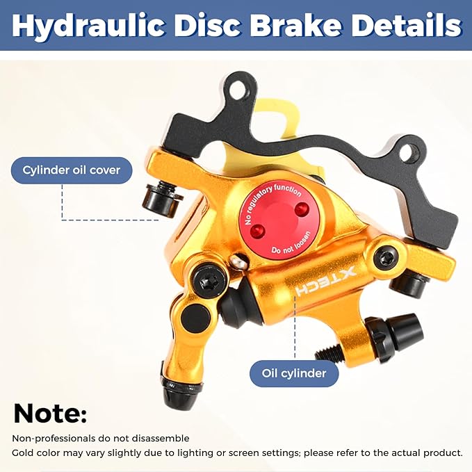 HB-100 Line Pulling Hydraulic Disc Brake Calipers, Mechanical Disc Brakes for MTB, Mountain Bike, E-Bike and Electric Bike 2PCS Front/Rear Gold