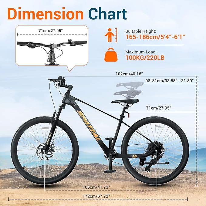 SPATIAL Mountain Bike, 20/24/26/27.5/29 inch Outdoor Cycling Bike,21/8 Speed Lightweight Aluminum Frame | Dual Disc Brakes,Adjustable Ergonomic Seat for Men Women Adult Teens