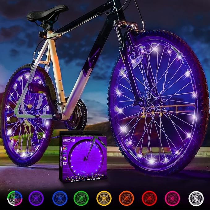 Activ Life 2-Tire Pack LED Bike Wheel Lights with Batteries Included, Get 100% Brighter and Visible from All Angles for Ultimate Safety and Style