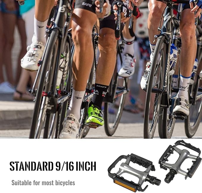 MOHEGIA Bike Pedals,Mountain Bicycle Pedal Sets,9/16 Compatible, Non-Slip Aluminum Allow Replacement for BMX MTB-Pair