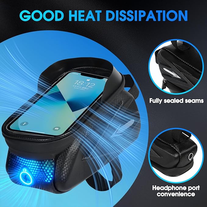 Hard Shell Frame Bag Compatible Fit for Ridstar Q20/Q20 Pro Lite EBike, Waterproof Phone Mount Pouch,Top Tube Storage Bag,Headphone Cable Hole