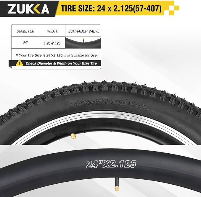 ZUKKA Bike Tire 20/24/26/27.5/29 x 2.125 Bike Tire 2 Pack Mountain Bike Tire Folding Replacement Tire for MTB Mountain Bike, Kids