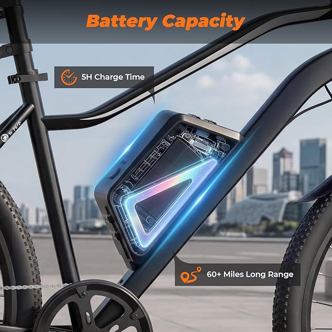 Electric Bike, 750W Peak Motor, 60+ Miles & 20MPH, 26'' Tires E-Bikes, Shock Absorber, Commuting Electric Bike for Adults