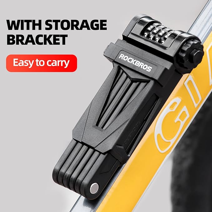 ROCKBROS Folding Bike Lock with Mount - Heavy Duty Anti Theft 4-Digit Foldable Lock