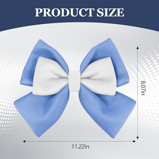 Bow Helmet Accessory, 8.07"x11.22" Stylish Motorcycle Helmet Bow Decoration for Women, Removable Cute Fashion Ribbon Bows Ornament for Motorcycle Scooter E-Bike Helmets (Blue+White)