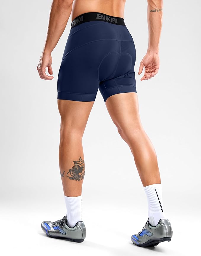 Bikewa Men's Cycling Underwear with Anti-Slip Leg Grips 4D Padded Bike Shorts MTB Liner for Bicycle Biking Riding