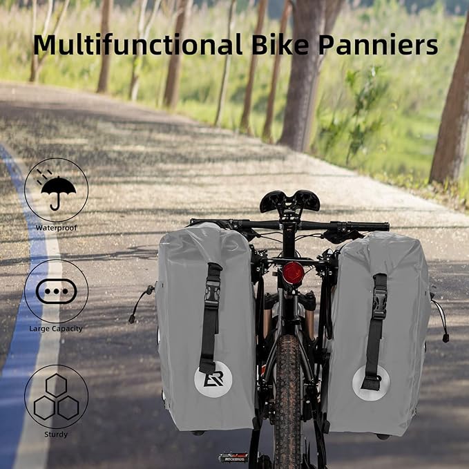 ROCKBROS Bike Panniers Waterproof Bike Rear Rack Bag Max 30L Large Capacity Bike Rear Panniers for Cycling Traveling Commuting 1 Pack