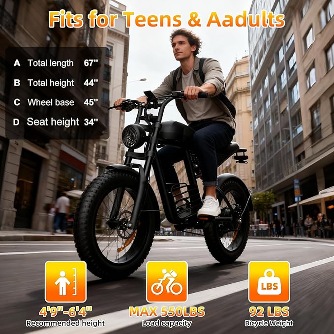 20" Electric Bike for Adults with 1000W/1600W/3000W Peak Dual Motor,Max Speed 33-37MPH,Up to 60Miles,Moped ebikes with 20/35Ah Battery,Shipped from USA Warehouse