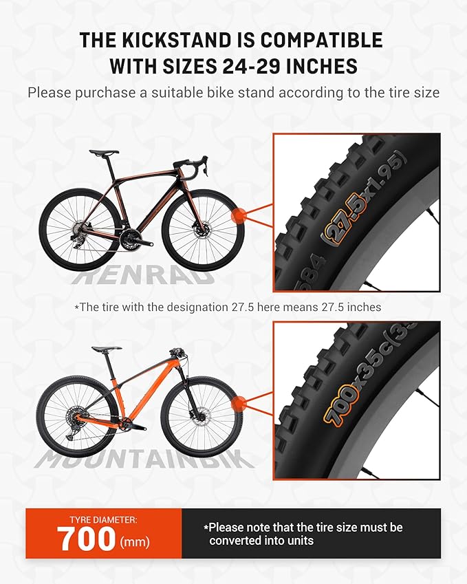 HENMI Bike Kickstand for Adult Bikes,Max Load 99 LBS, Adjustable Bicycle Kickstand for Most 24"-29", Non-Slip Sole, Aluminum Alloy and Magnesium alloy Material, Kickstand for Mountain Bike E-bike