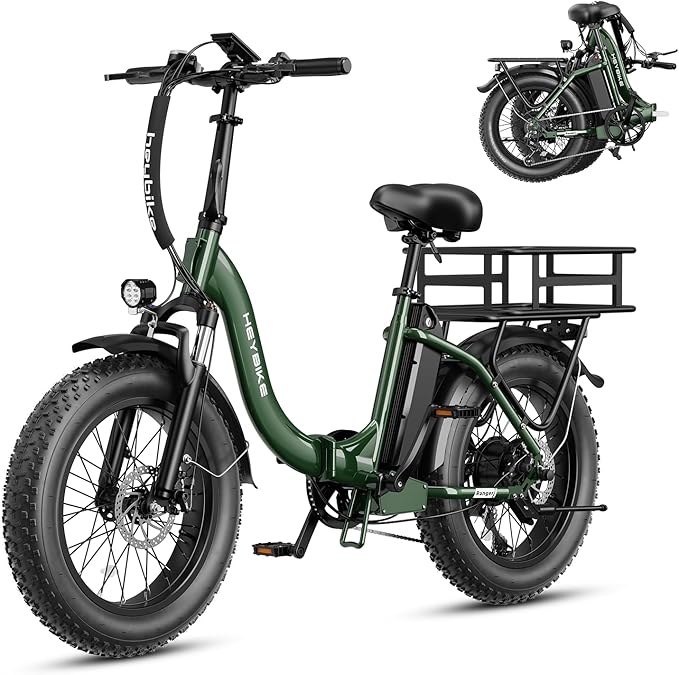 Heybike Ranger 2.0 Foldable Electric Bike for Adults, 20"×4 Fat Tire Ebike with 1400W Peak Motor, 28 MPH Max Speed, 600Wh Removable Battery, Up to 65 Miles Range, Front Suspension Step-Thru E Bike