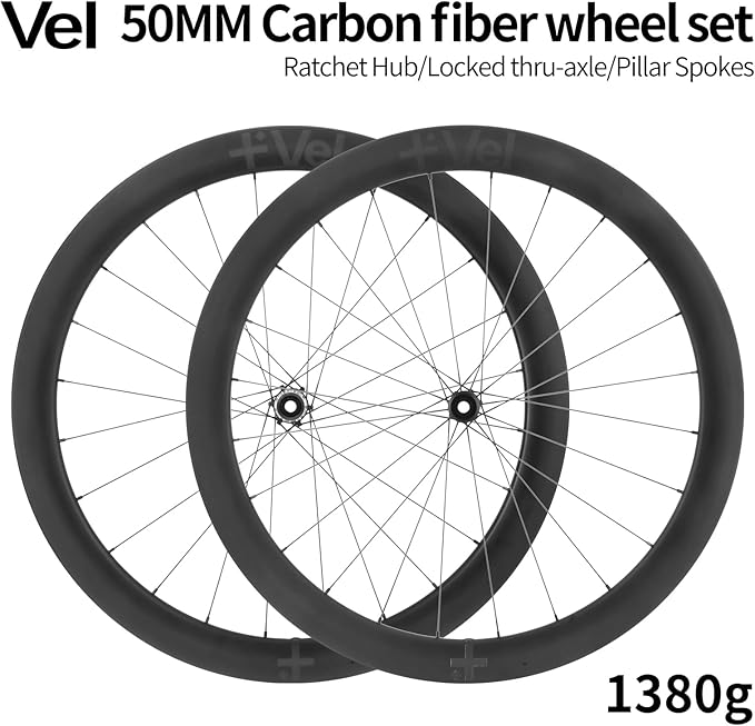 MEROCA VEL Road Bike Carbon Wheelset 700C Clincher Wheelset 50/60mm Deep Disc Brake Clincher/Tubeless Ready, 36T Ratchet Hub, Pillar Spokes