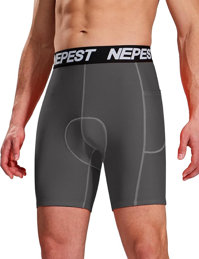 Nepest Cycling Underwear for Men Bike Shorts 4D Padded Biking Road Bicycle Biker MTB Liner Padding Shorts with Pockets