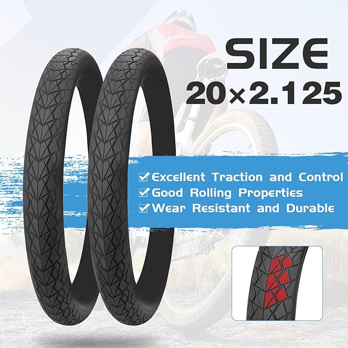 MEGHNA Bike Tire 20/24/26/27.5 inch Foldable Replacement Cruiser Bike Tire Mountain Bike Groove Anti-Slip with Tire Lever for Kids Hybrid Bike