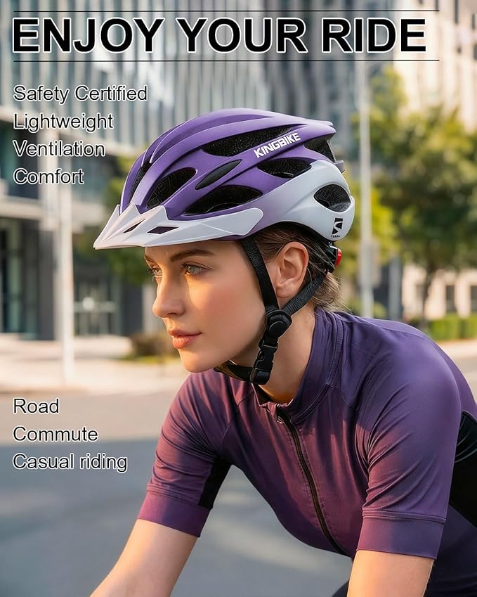 KINGBIKE Bike Helmet for Adult Men Women Youth Road Commute Mountain Cycling Helmets with USB Rechargeable Light Replaceable Padding and Visors Lightweight 20.4-23.6in
