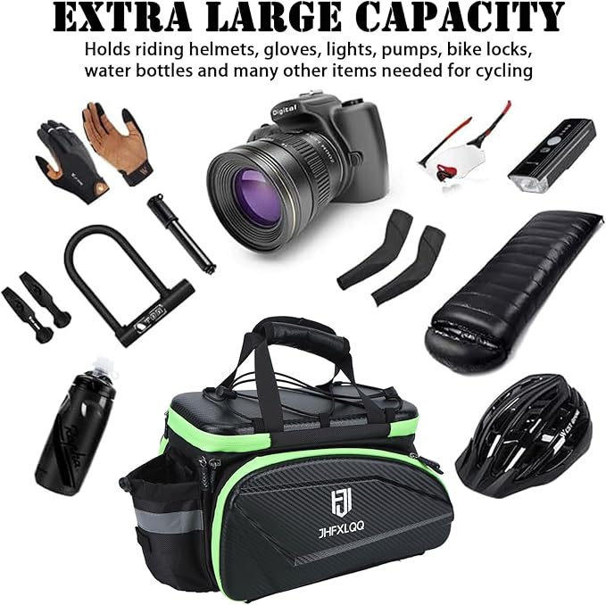Bike Bag for Bicycle Rear Rack: 17L (Expandable to 35L) Large Capacity Hard Shell Electric Bike Trunk Saddle Bag Waterproof Leather Carbon Fiber Style - Panniers Bike Bags for Ebike and Bicycle