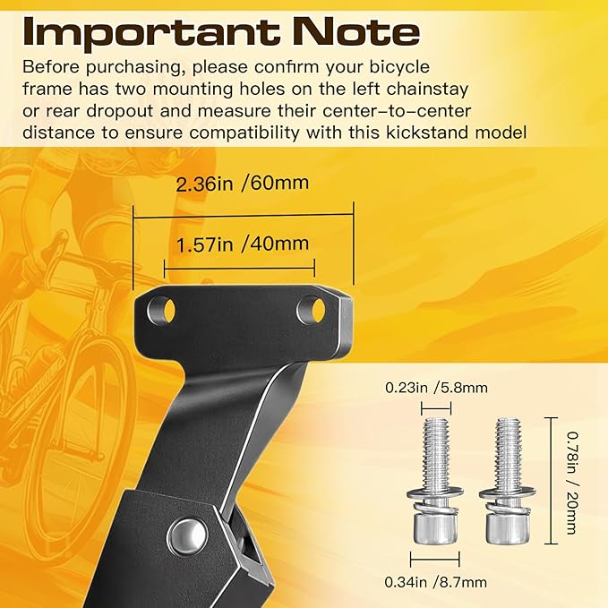 Bike Kickstand for 24-29 Inch Bicycle, 2 Bolt Include, 2 Holes Extra Stable Max Load 176LBS, Non-Slip Base Adult Black Bicycle Kickstand for Mountain Bike, E-Bike, Adjustable Length 34cm-42cm