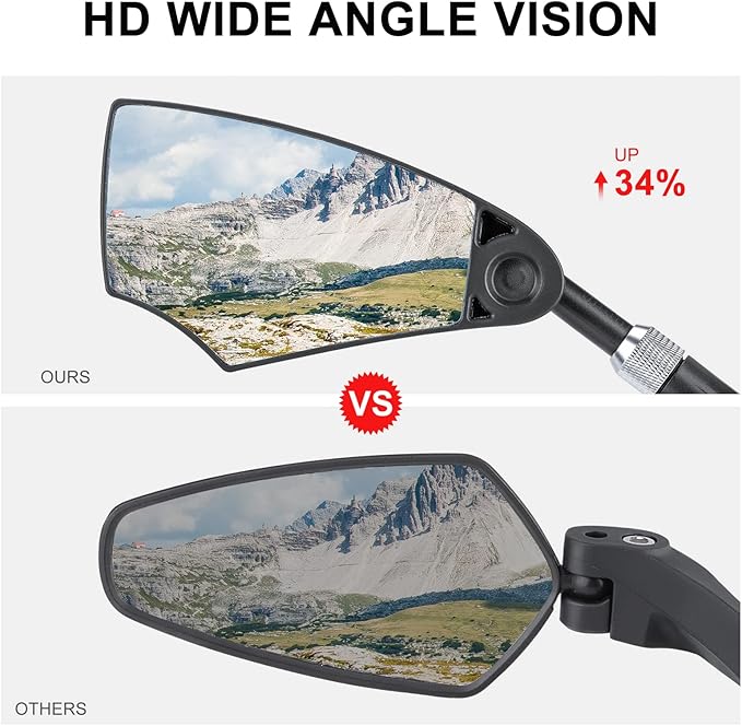 Handlebar Bike Mirror HD Anti-Glare Lens Scratch Resistant Glass Mirror Adjustable Safe Handlebar Rear View Mirrors For 21-24mm Handlebar (Right)