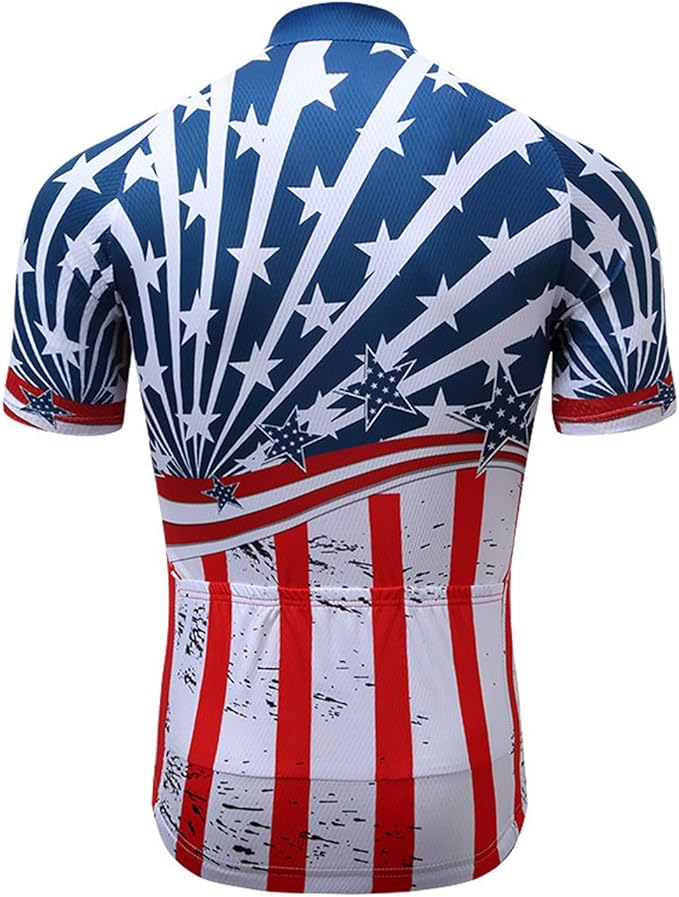 JPOJPO USA Cycling Jersey Men Short Sleeve Bike Shirts Biking Jersey Summer American Bicycle Tops with 3 Pockets Reflective