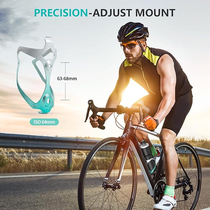 Bike Water Bottle Holder Bicycle Cage for Mountain Road MTB Gravel Adult Bikes Cycling Universal Carrier Rack 2 Pack Aluminum Alloy Ultralight Kettle Drink Accessories Greenish Cyan