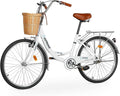 Outroad Beach Cruiser Bike, 24/26 inch Commuter Bicycle for Adult and Women,High-Carbon Steel Comfortable City Bikes with Rear Rack and Basket, (Black/Pink/White/Green/Purple)