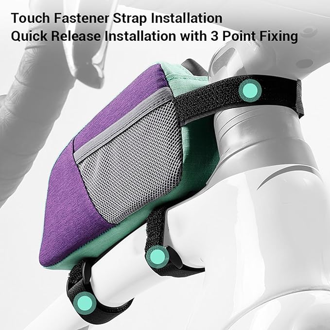 Fockety Top Tube Bike Bag, Color Blocking 0.8L Bike Frame Bag Bike Frame Storage Bag Bike Accessories Pouch for Mountain Road Bikes (Purple Green)